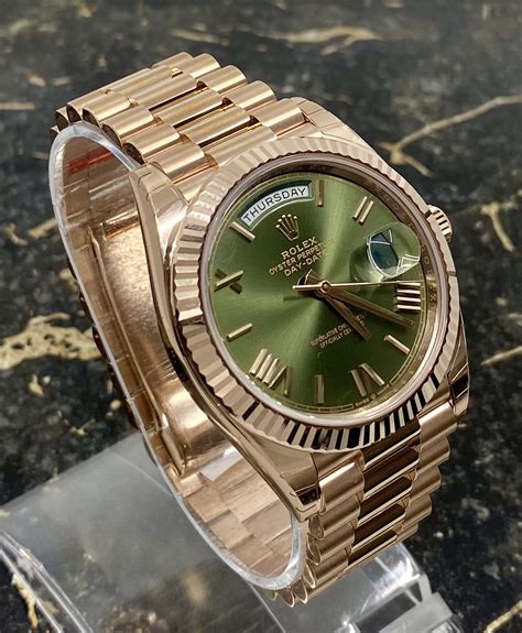 rolex day date 40 rose gold green dial replica|rolex day date reference 228235.